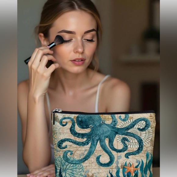 ⭐️ New Colorful Octopus Graphic Make Up Carryall Canvas Zip Top Pouch OS - Picture 6 of 8